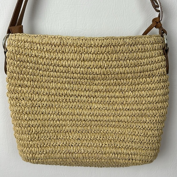 Brighton Leather Flower Appliqué Straw Crossbody Bag - Picture 4 of 10